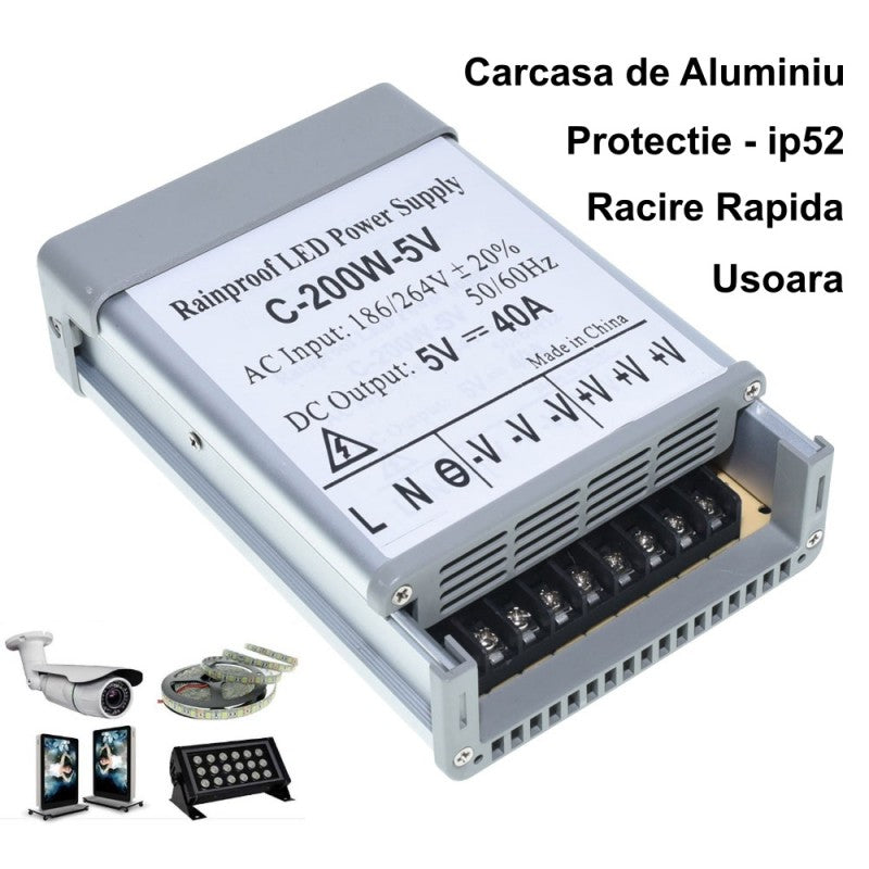 Sursa Alimentare, Exterior, 5V, 200W, 40A, IP52