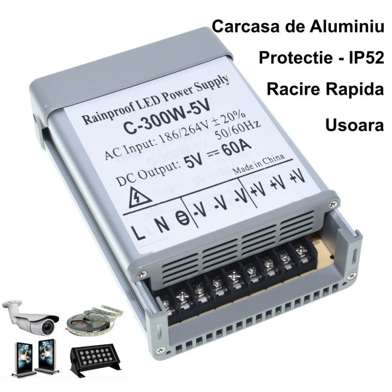 Sursa Alimentare, Exterior, 5V, 300W, 60A, IP52