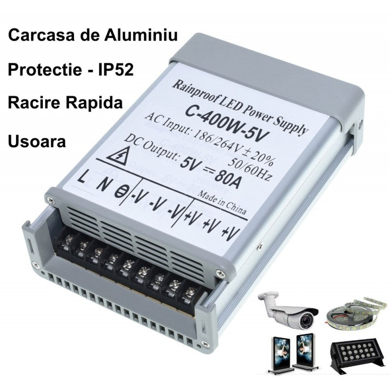 Sursa Alimentare, Exterior, 5V, 400W, 80A, IP52