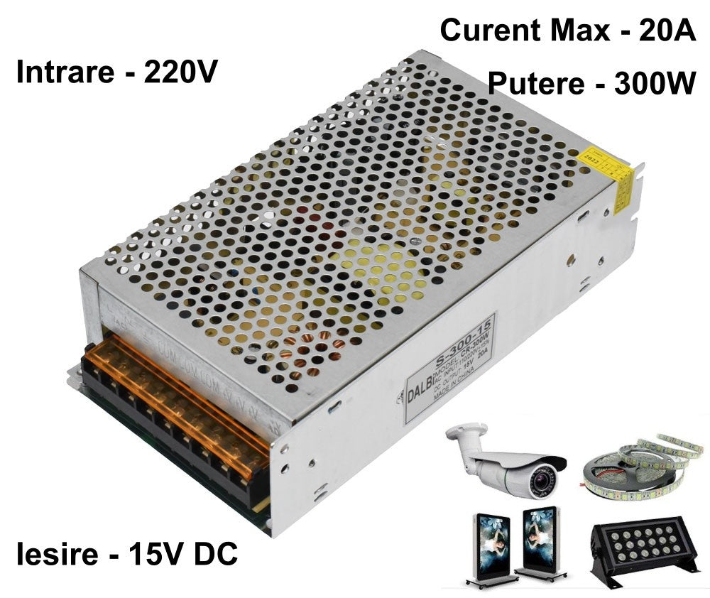 Sursa de Alimentare Slim, Carcasa Metalica, Interior, 15V, 300W, 20A