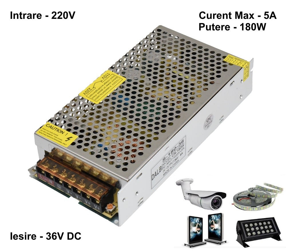 Sursa de Alimentare Slim, Carcasa Metalica, Interior, 36V, 180W, 5A