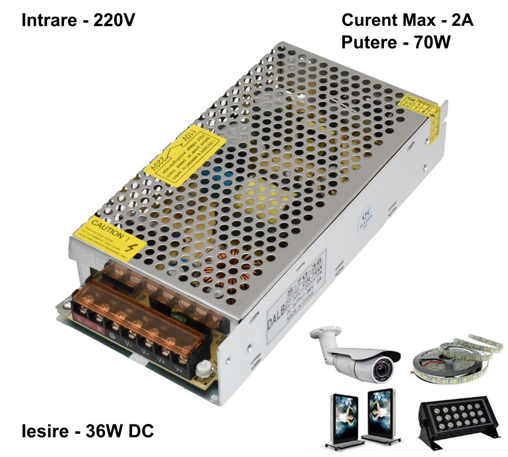 Sursa de Alimentare Slim, Carcasa Metalica, Interior, 36V, 70W, 2A
