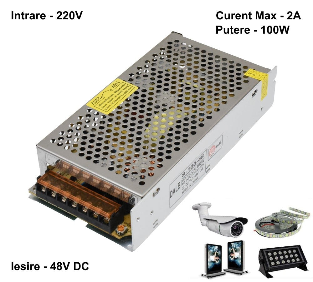 Sursa de Alimentare Slim, Carcasa Metalica, Interior, 48V, 100W, 2A