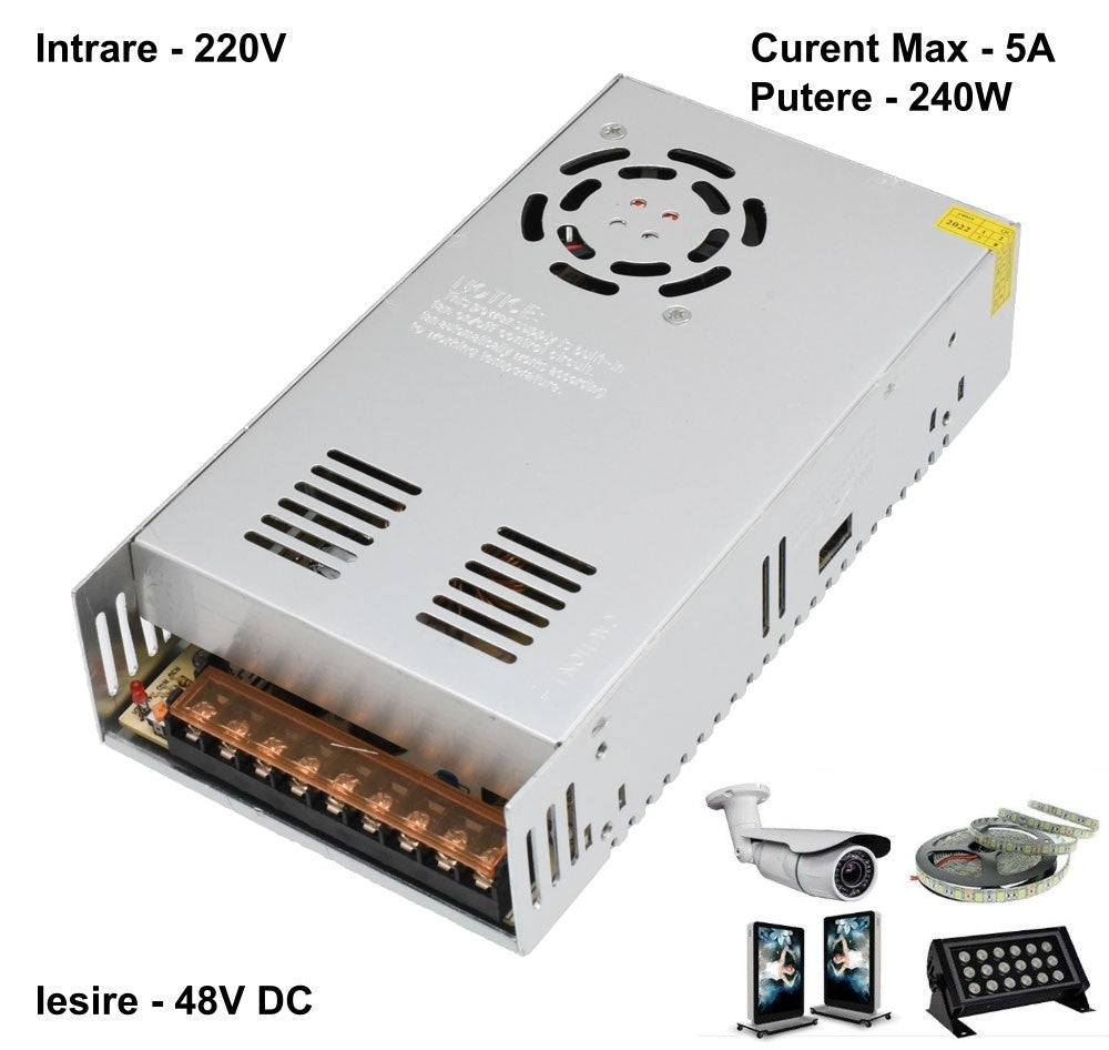 Sursa de Alimentare Slim, Carcasa Metalica, Interior, 48V, 240W, 5A