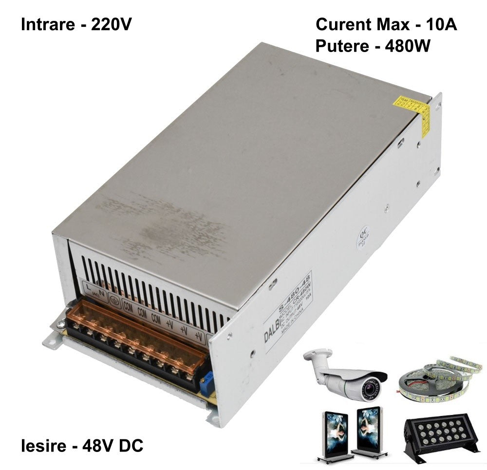 Sursa de Alimentare Slim, Carcasa Metalica, Interior, 48V, 480W, 10A