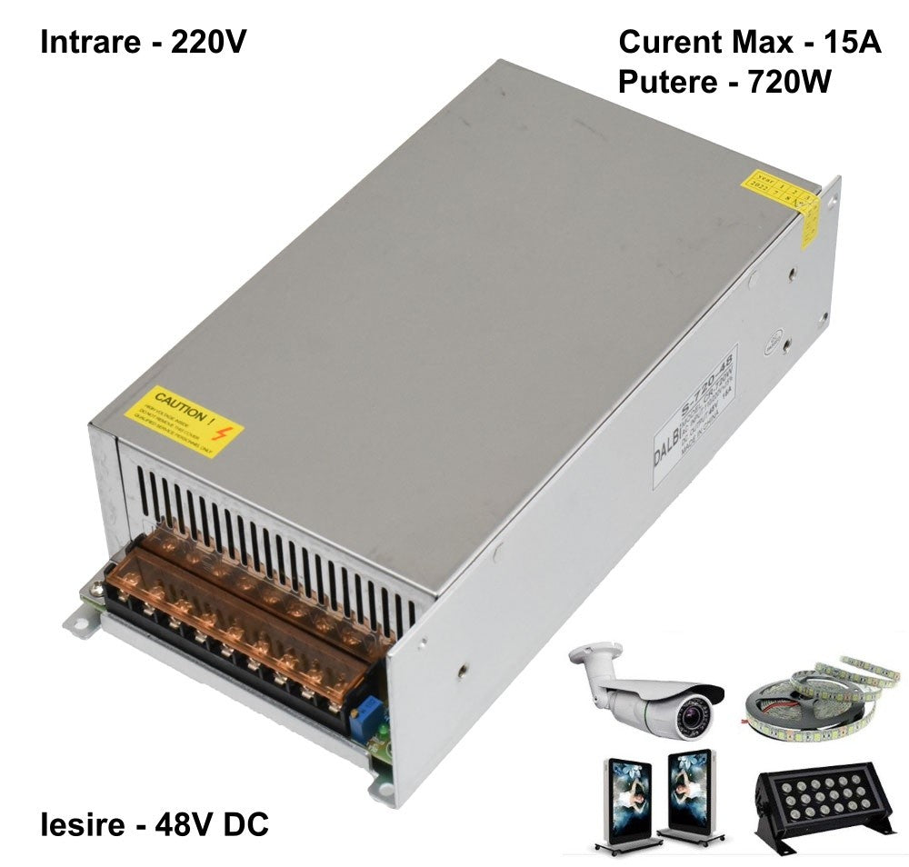 Sursa de Alimentare Slim, Carcasa Metalica, Interior, 48V, 720W, 15A