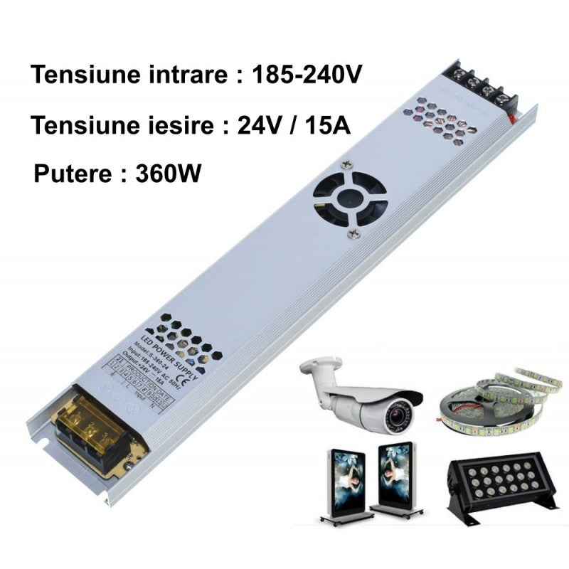 Sursa de Alimentare, Slim, Interior, 24V, 15A, 360W
