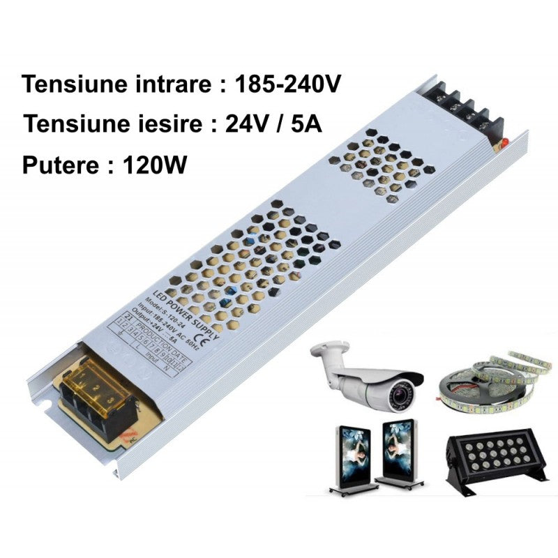 Sursa de Alimentare, Slim, Interior, 24V, 5A, 120W