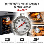 Termometru Metalic Analog pentru Cuptor 0–400 grade Celsius – Masurare Temperatura Aer | DALBI