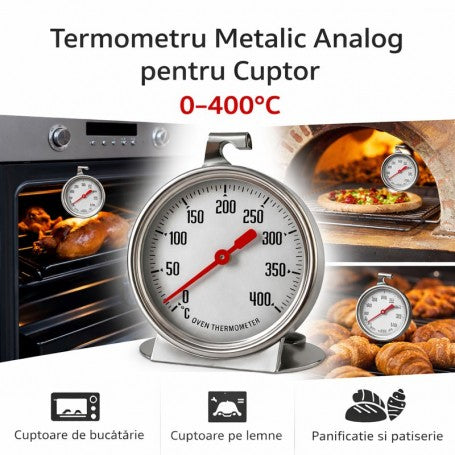 Termometru Metalic Analog pentru Cuptor 0–400 grade Celsius – Masurare Temperatura Aer | DALBI