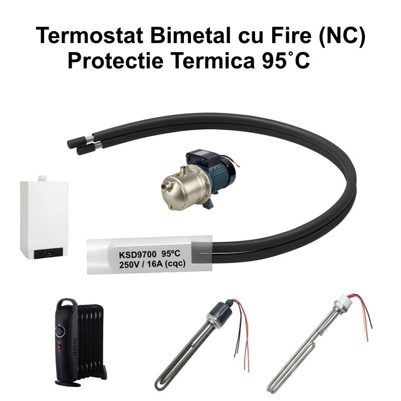 Termostat Temperatura 95˚C cu Fire, Bimetal KSD9700 NC, 250/16A - DALBI