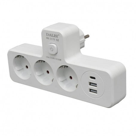 Triplu Stecher Multifunctional cu 2 x Usb QC3.0 - 1PD 20W si Lumina de Veghe