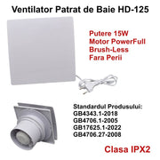 Ventilator Patrat de Baie HD100 - 5W / Motor fara Perii